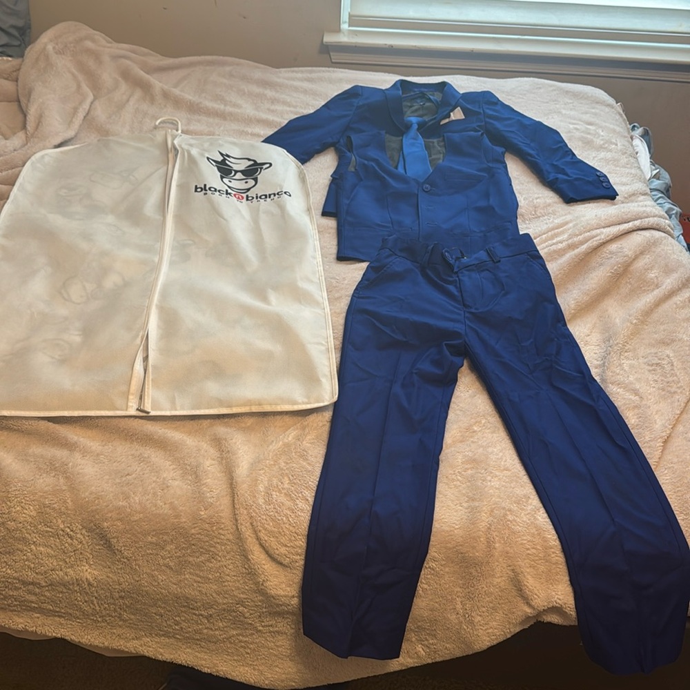 4 piece black bianca boys blue suit.  worn once